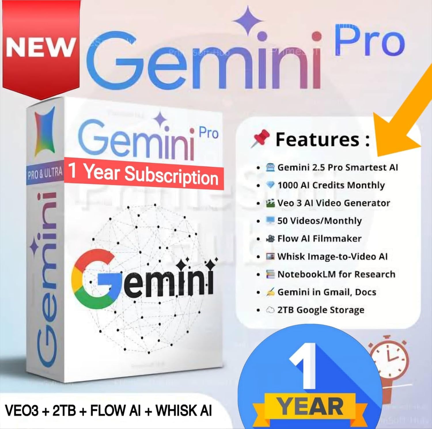 Gemini AI Pro + Google One 2TB Storage, Veo 3 + Extra Benefits (12 Months)