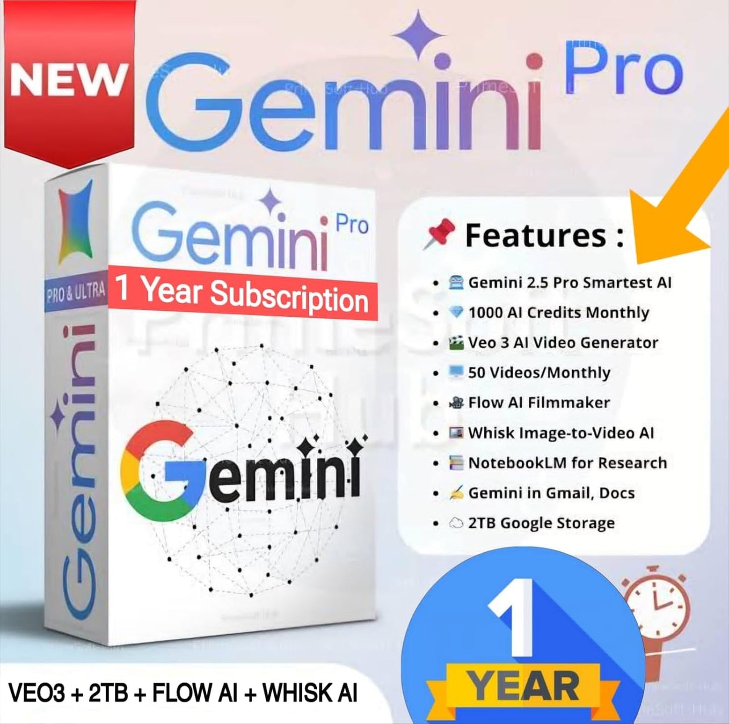 Gemini AI Pro + Google One 2TB Storage, Veo 3 + Extra Benefits (12 Months)